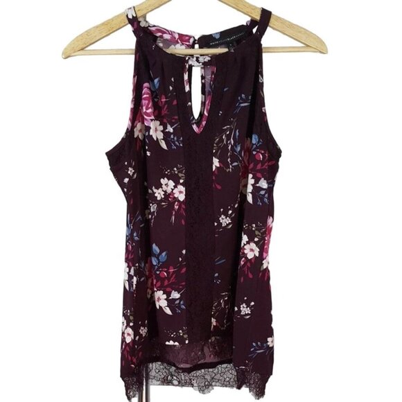 White House Black Market Sleeveless Top Purple Size Small Lace Keyhole Floral - Picture 1 of 7
